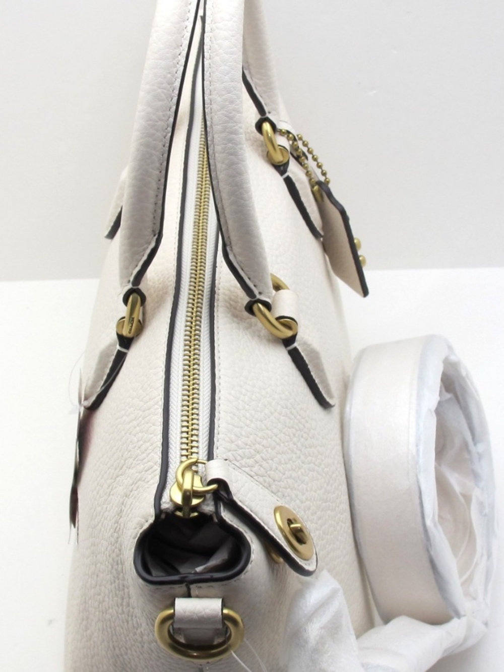 COACH Cara Soft Pebble Leather Crossbody Satchel Chalk NEW - Picture 12 of 12